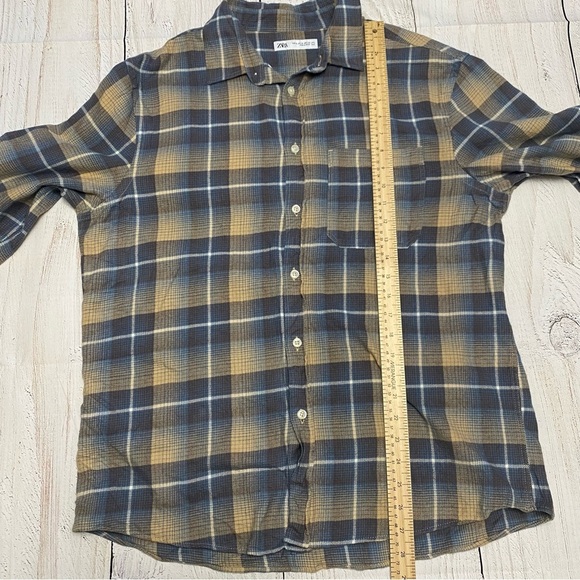 Zara Casual plaid Blue and Tan Checkered long sleeve button down Shirt - Picture 8 of 10